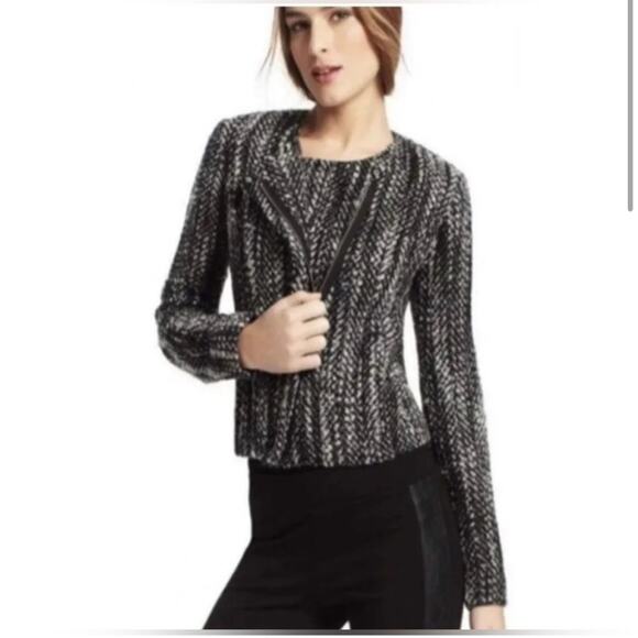 Cabi Over the Moon black white tweed zip wool blend blazer jacket size 6 #529 - Picture 16 of 16